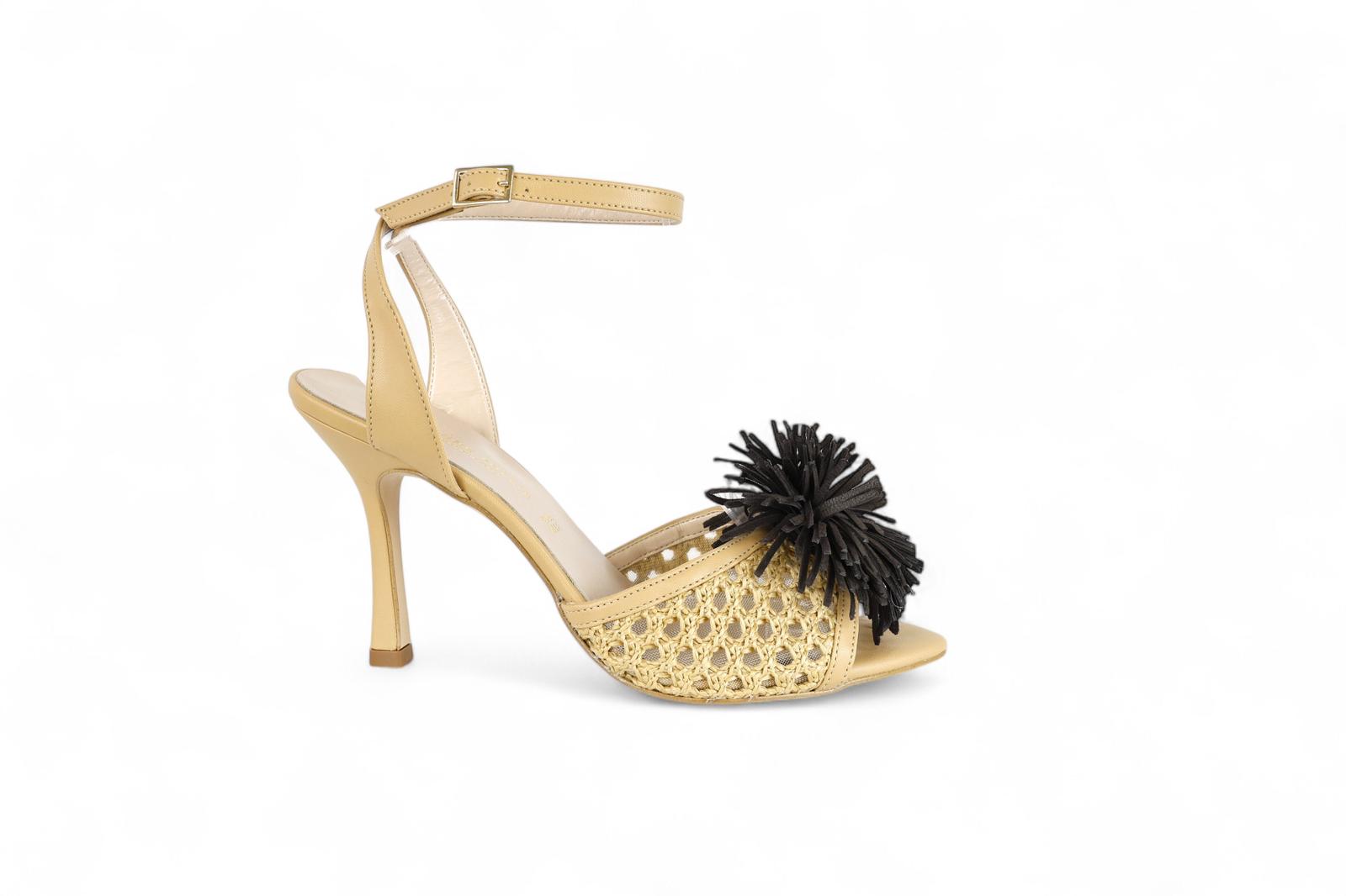 Divine Follie sandalo donna tacco alto in pelle traforata e ponpon