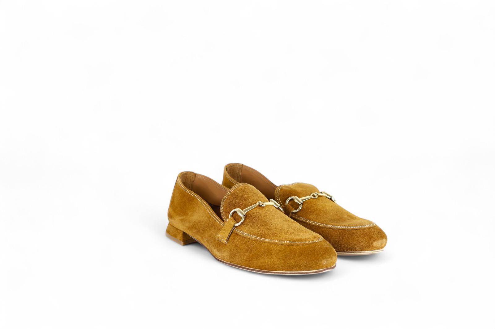 Divine Follie mocassini donna in suede cuoio con morsetto platino