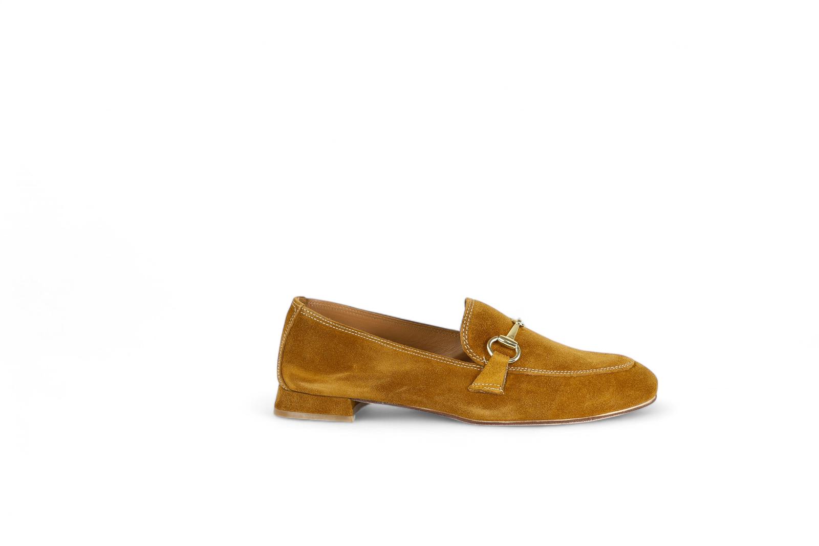 Divine Follie mocassini donna in suede cuoio con morsetto platino
