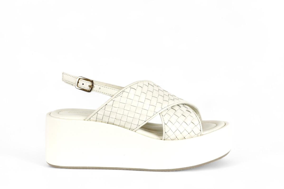 Elvio Zanon sandalo donna in pelle burro intrecciata con incrocio