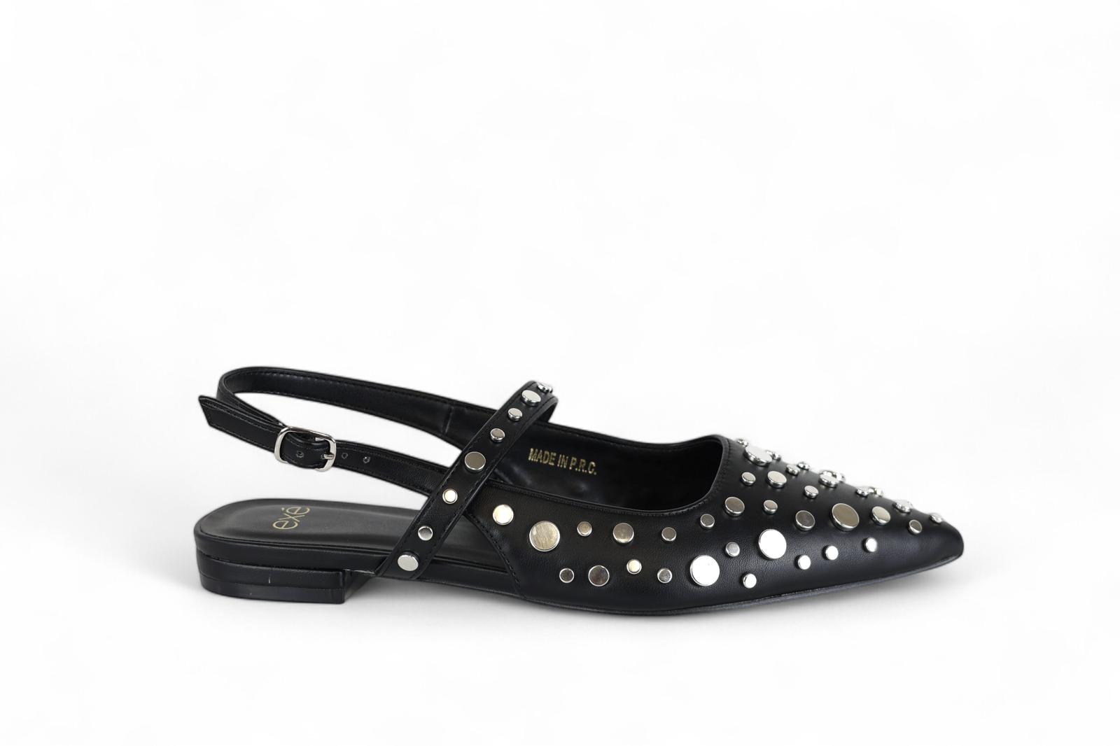 Exé slingback donna nere con borchie e laccino