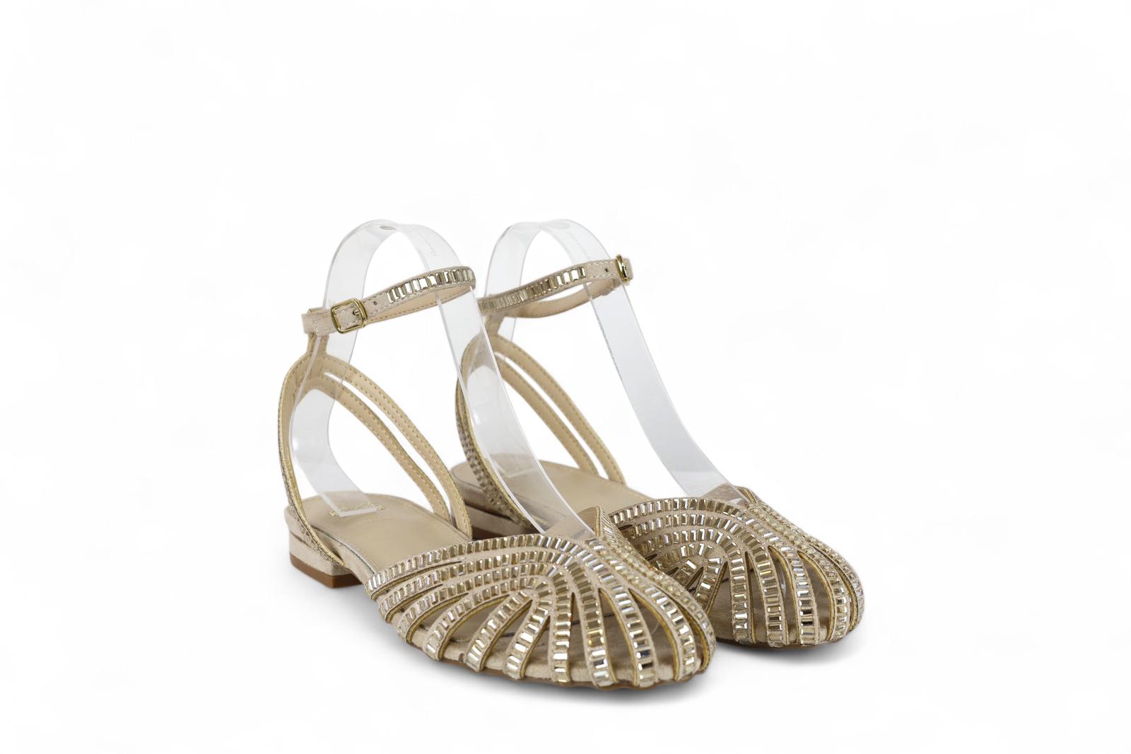 Exé sandalo beige ragnetto con micro specchietti oro
