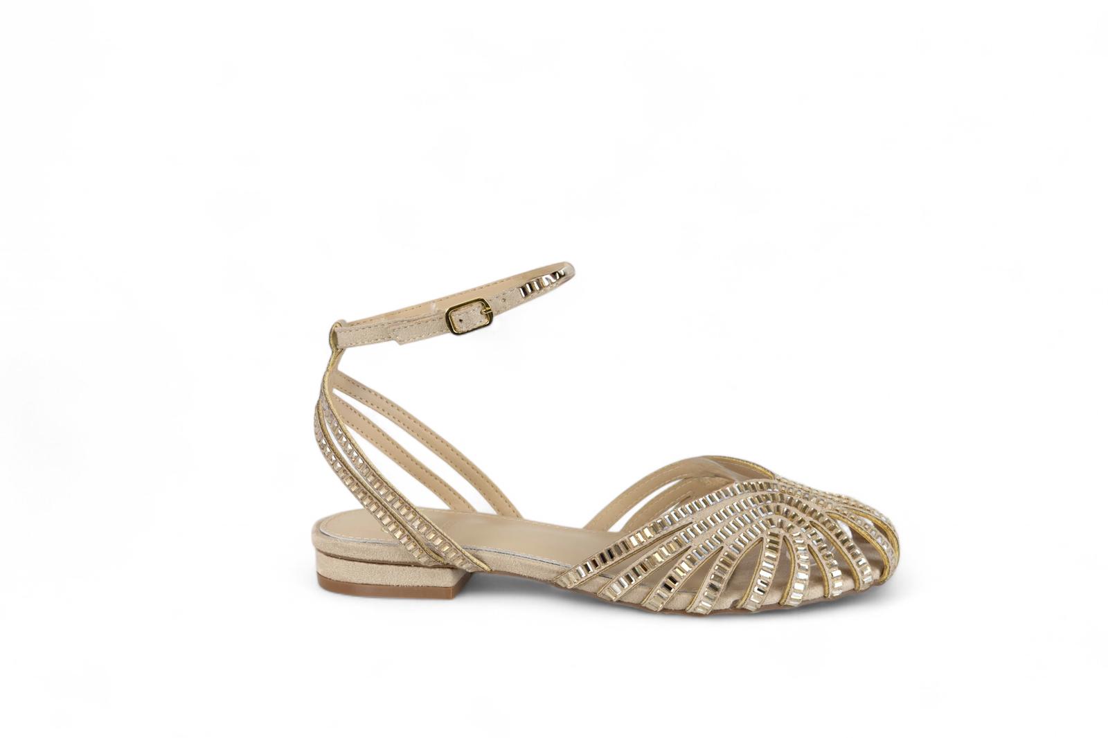 Exé sandalo beige ragnetto con micro specchietti oro