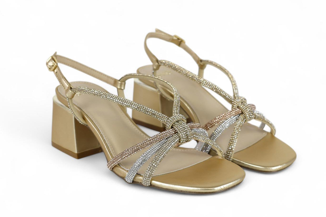 Exé sandalo donna in laminato oro e strass argento, oro e rosa