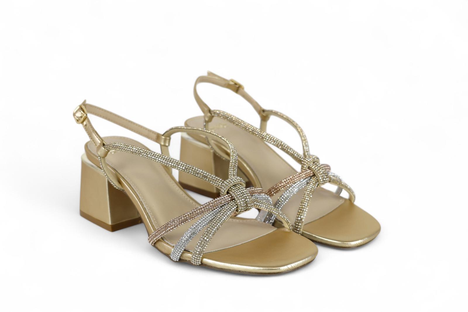 Exé sandalo donna in laminato oro e strass argento, oro e rosa
