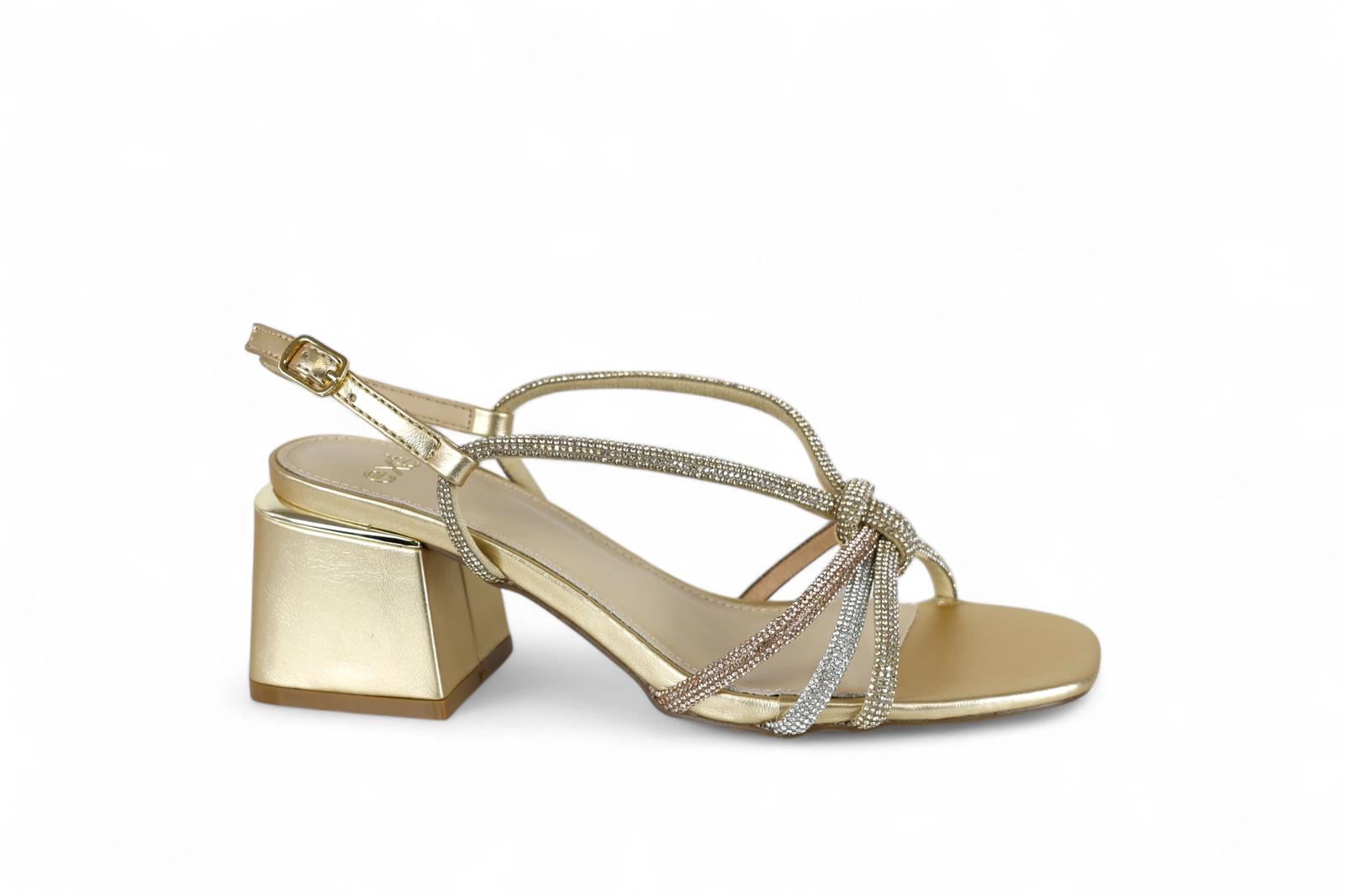 Exé sandalo donna in laminato oro e strass argento, oro e rosa