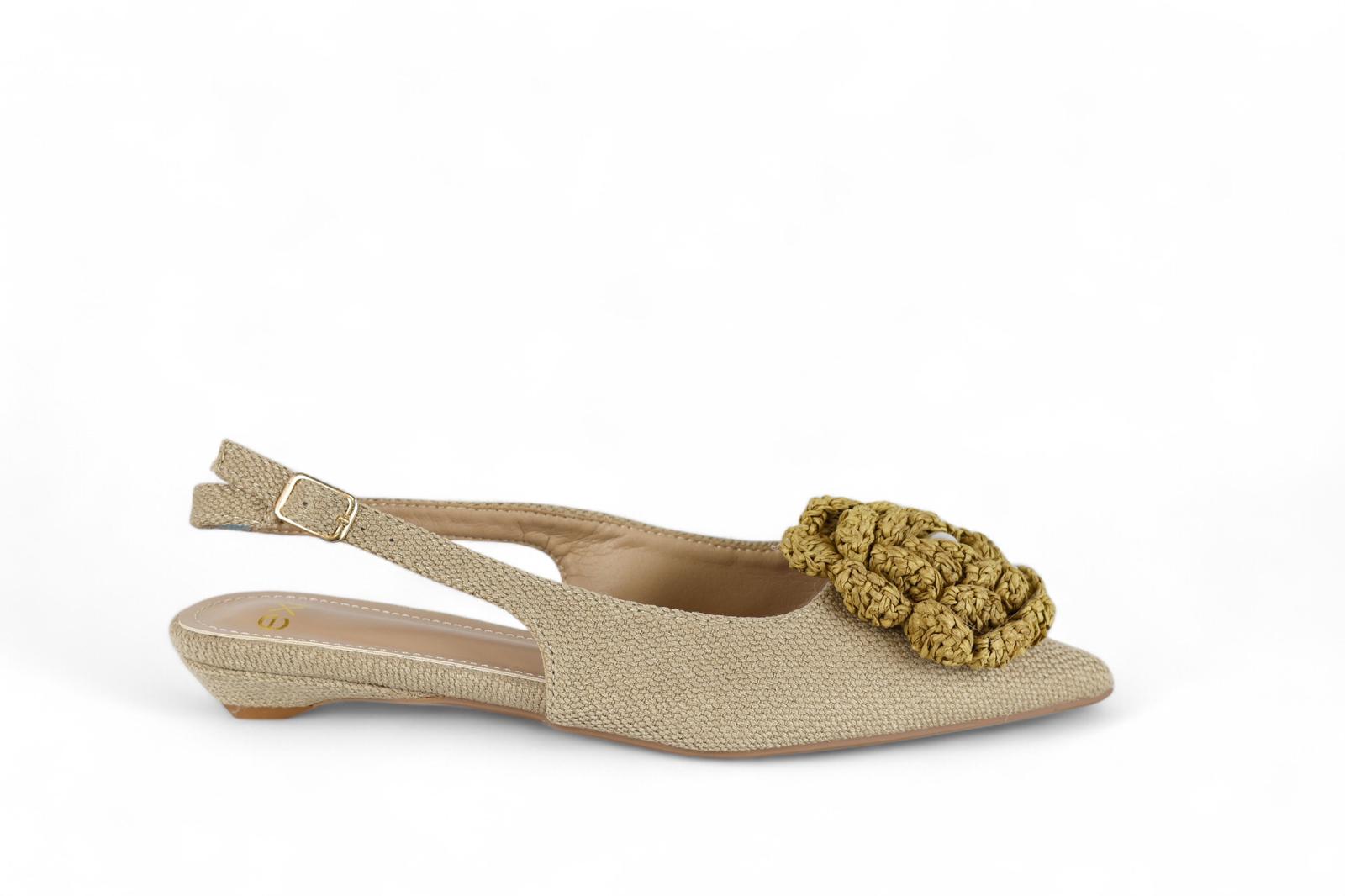 Exé slingback donna in tessuto con fiore in rafia e perla