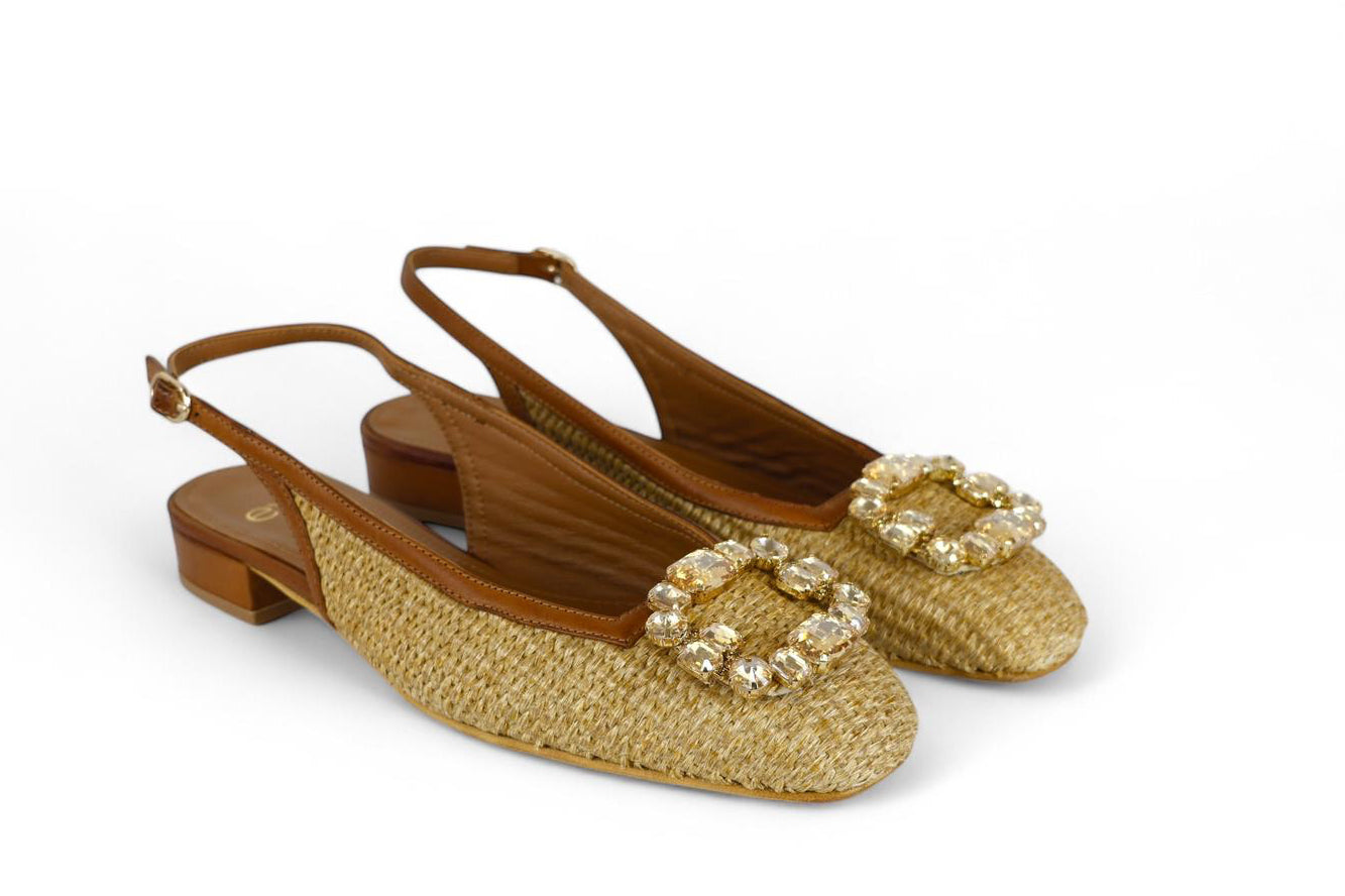Exé chanel donna in rafia bicolore con accessorio gioiello
