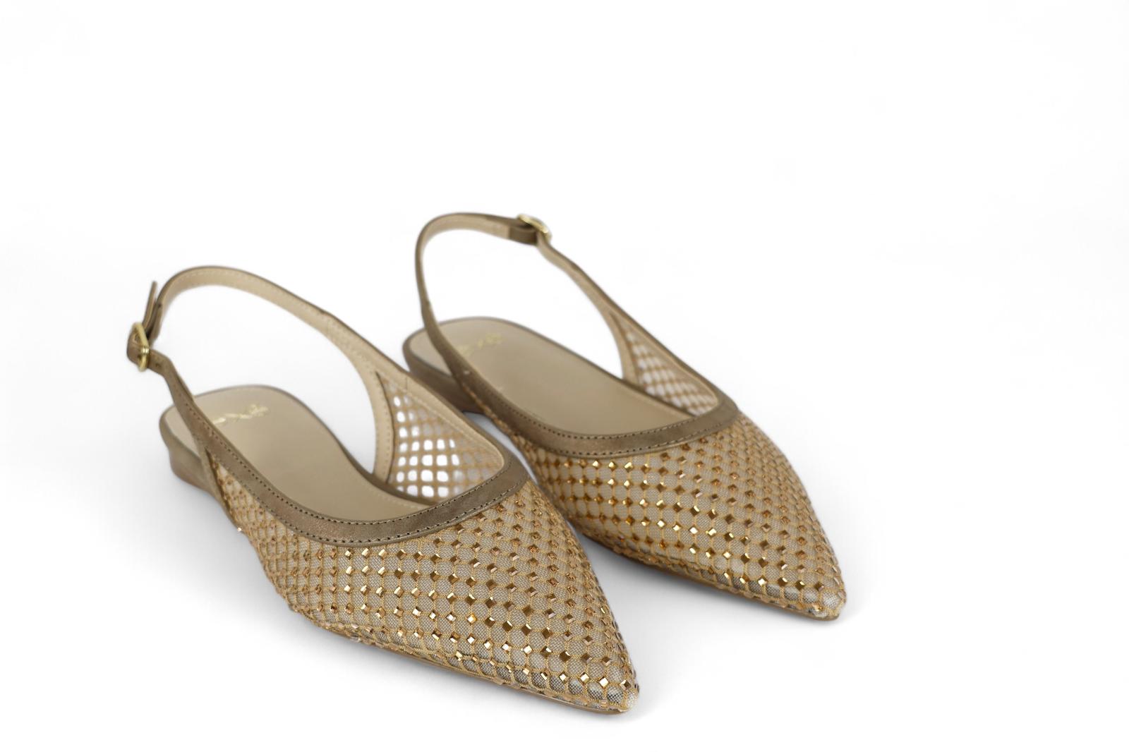 Exé slingback donna in tessuto rete bronzata e micro strass