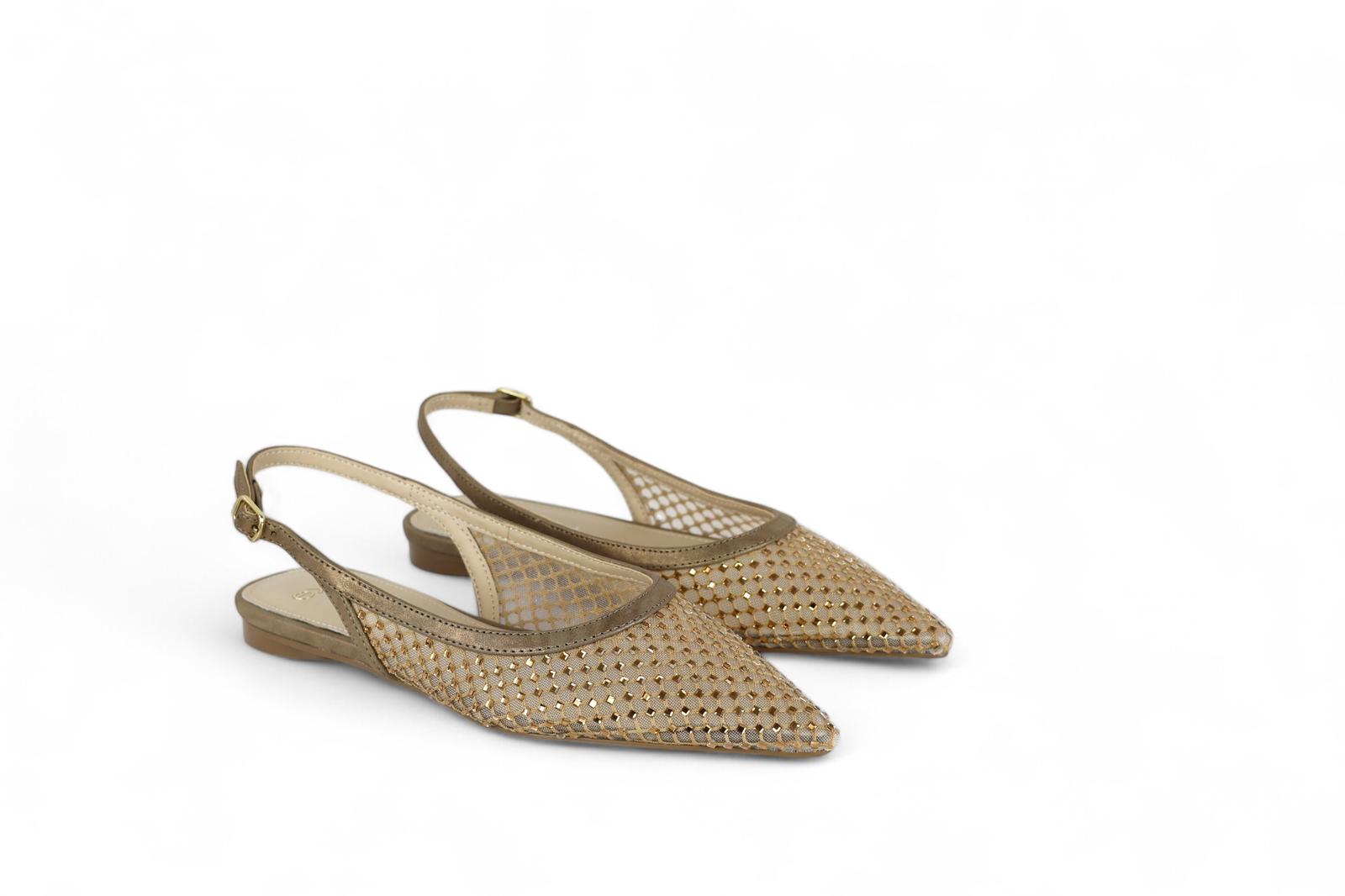 Exé slingback donna in tessuto rete bronzata e micro strass