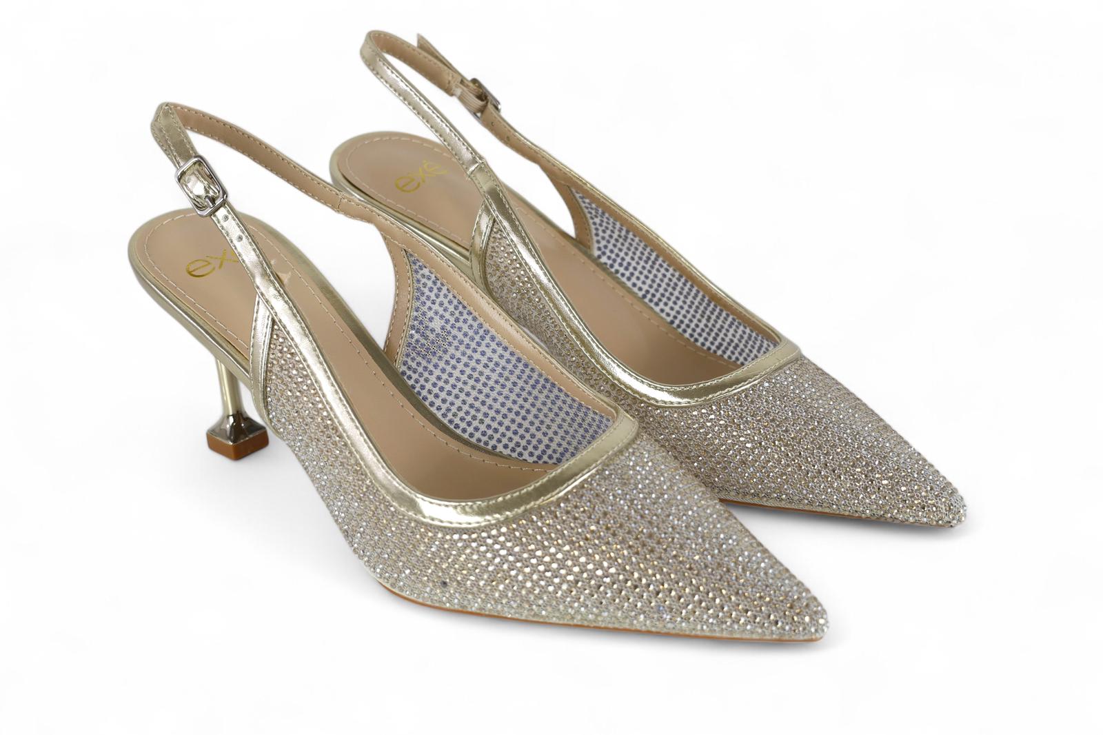 Exé slingback donna in rete micro strass gold