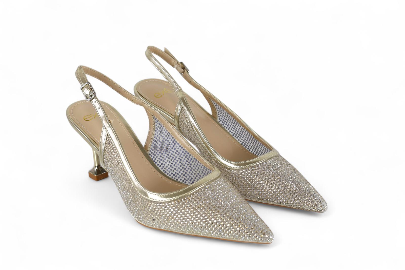 Exé slingback donna in rete micro strass gold