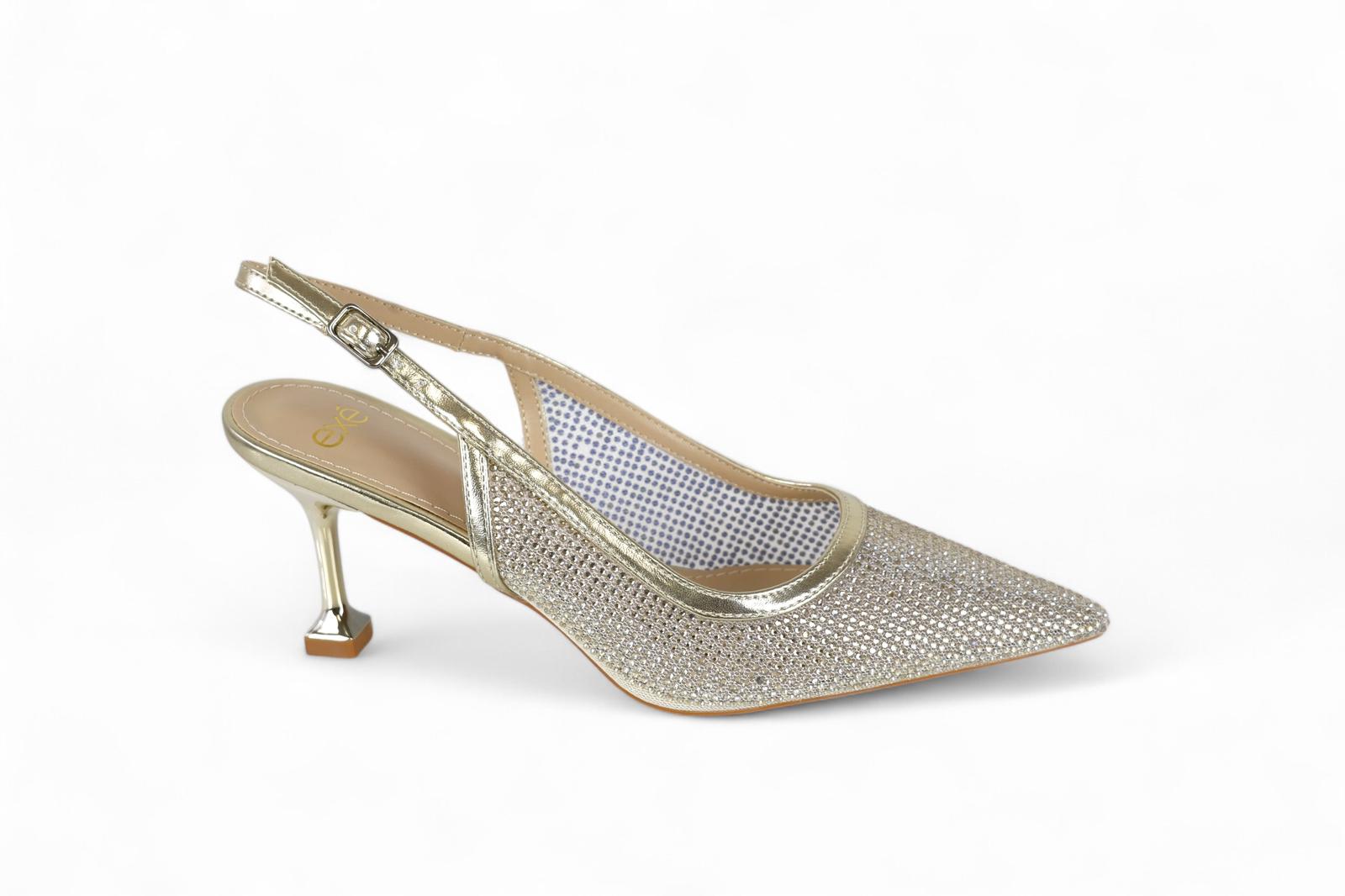 Exé slingback donna in rete micro strass gold