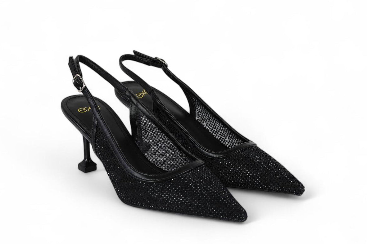 Exé slingback donna in rete micro strass nero