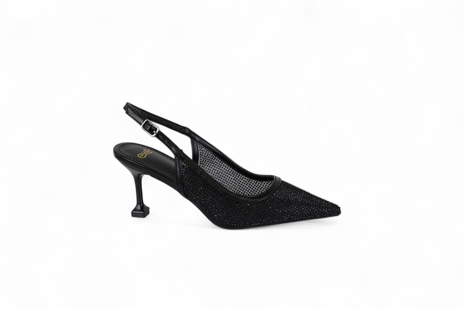 Exé slingback donna in rete micro strass nero