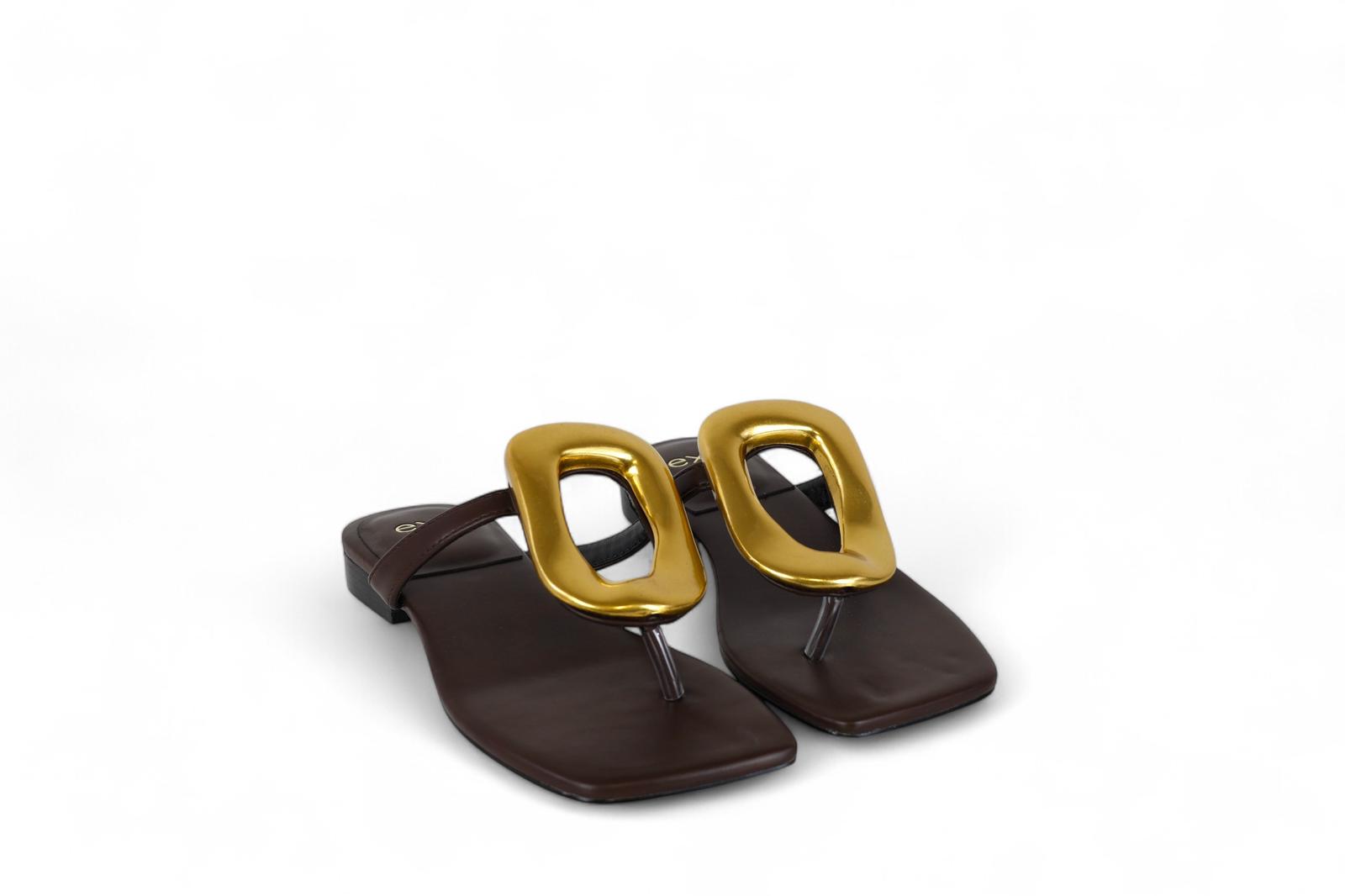 Exé ciabatta infradito donna marrone con ornamento oro