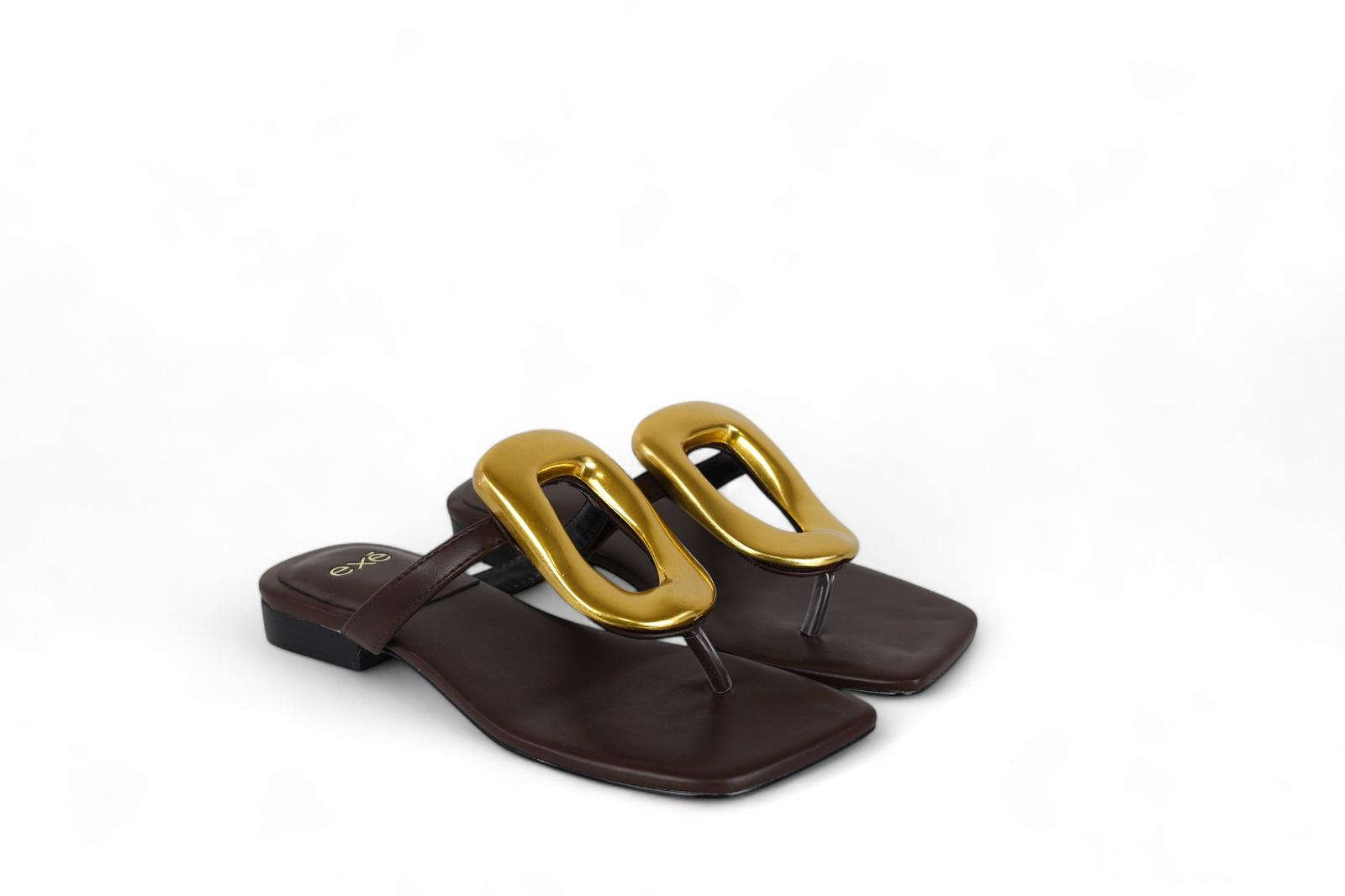 Exé ciabatta infradito donna marrone con ornamento oro