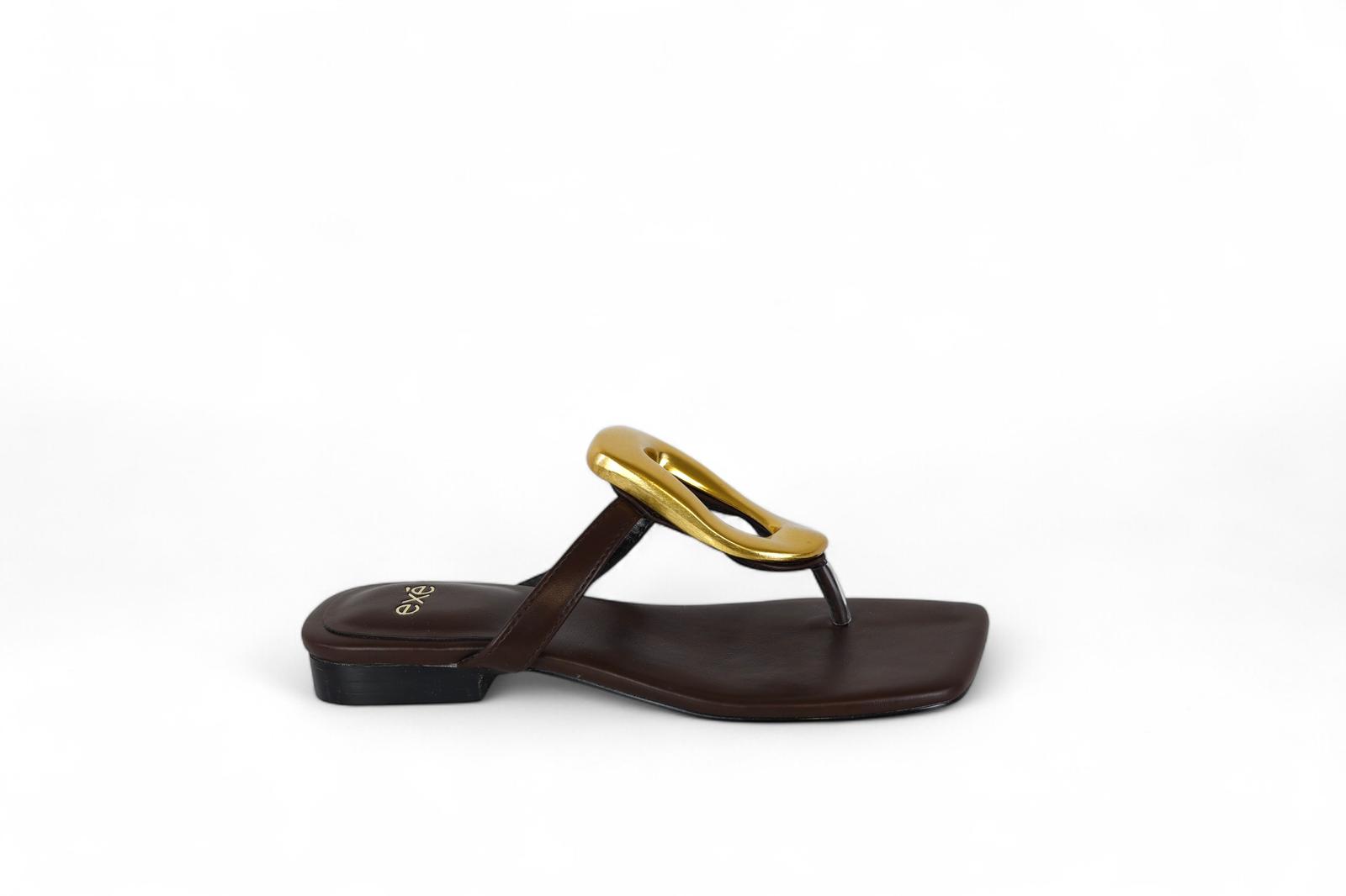 Exé ciabatta infradito donna marrone con ornamento oro