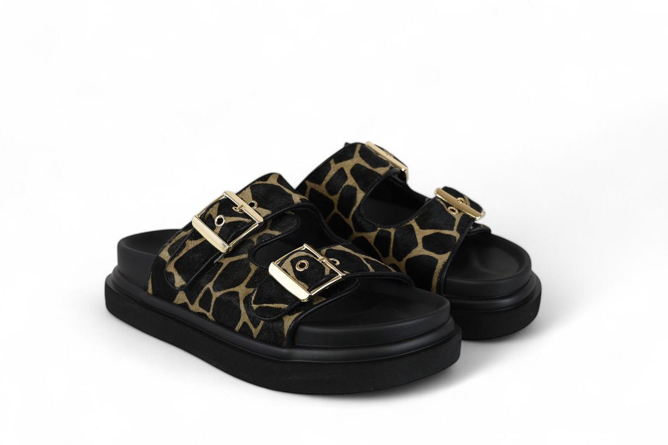 Exé ciabatta donna in ecopelle con fascia in cavallino giraffata
