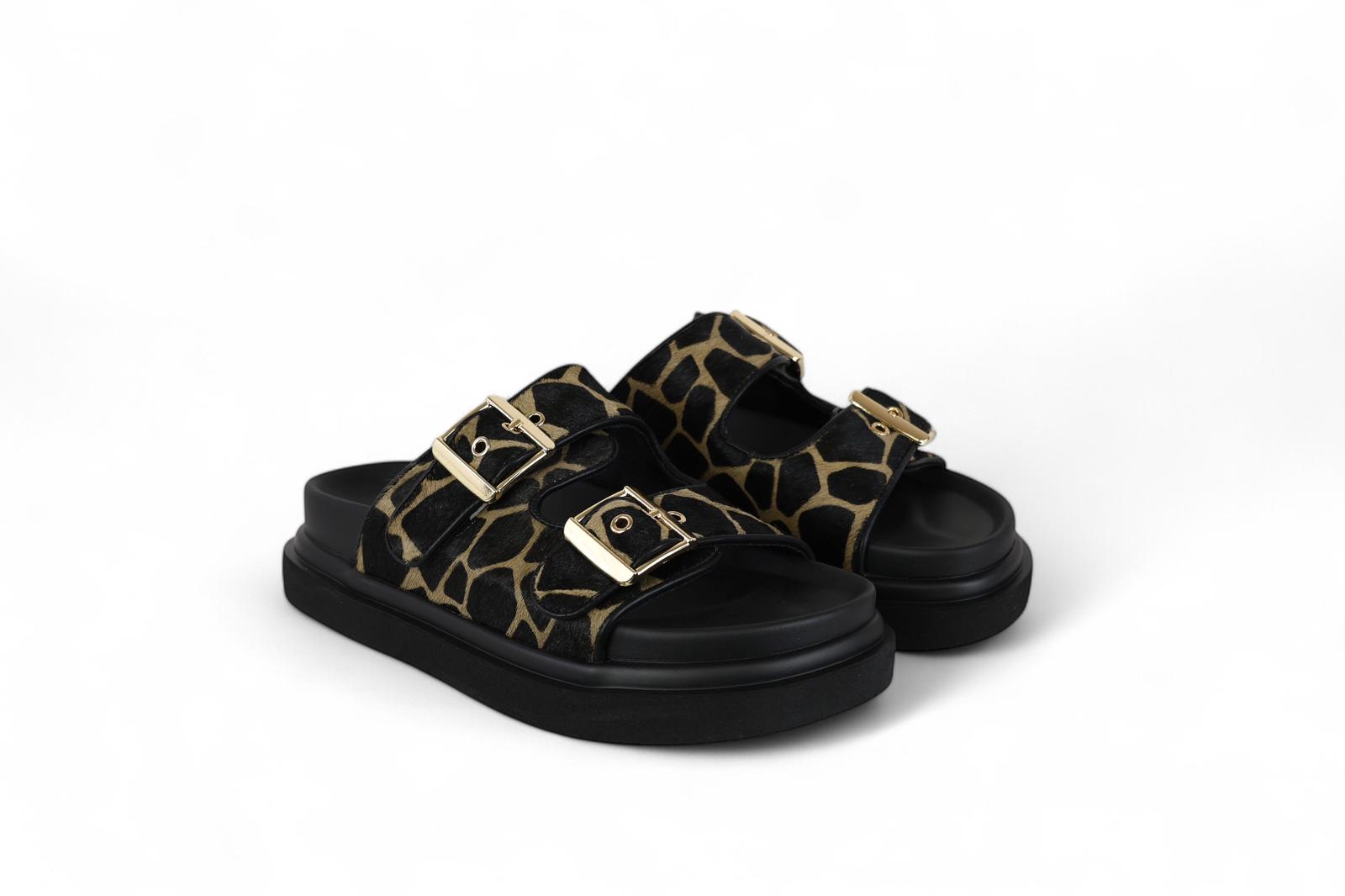 Exé ciabatta donna in ecopelle con fascia in cavallino giraffata