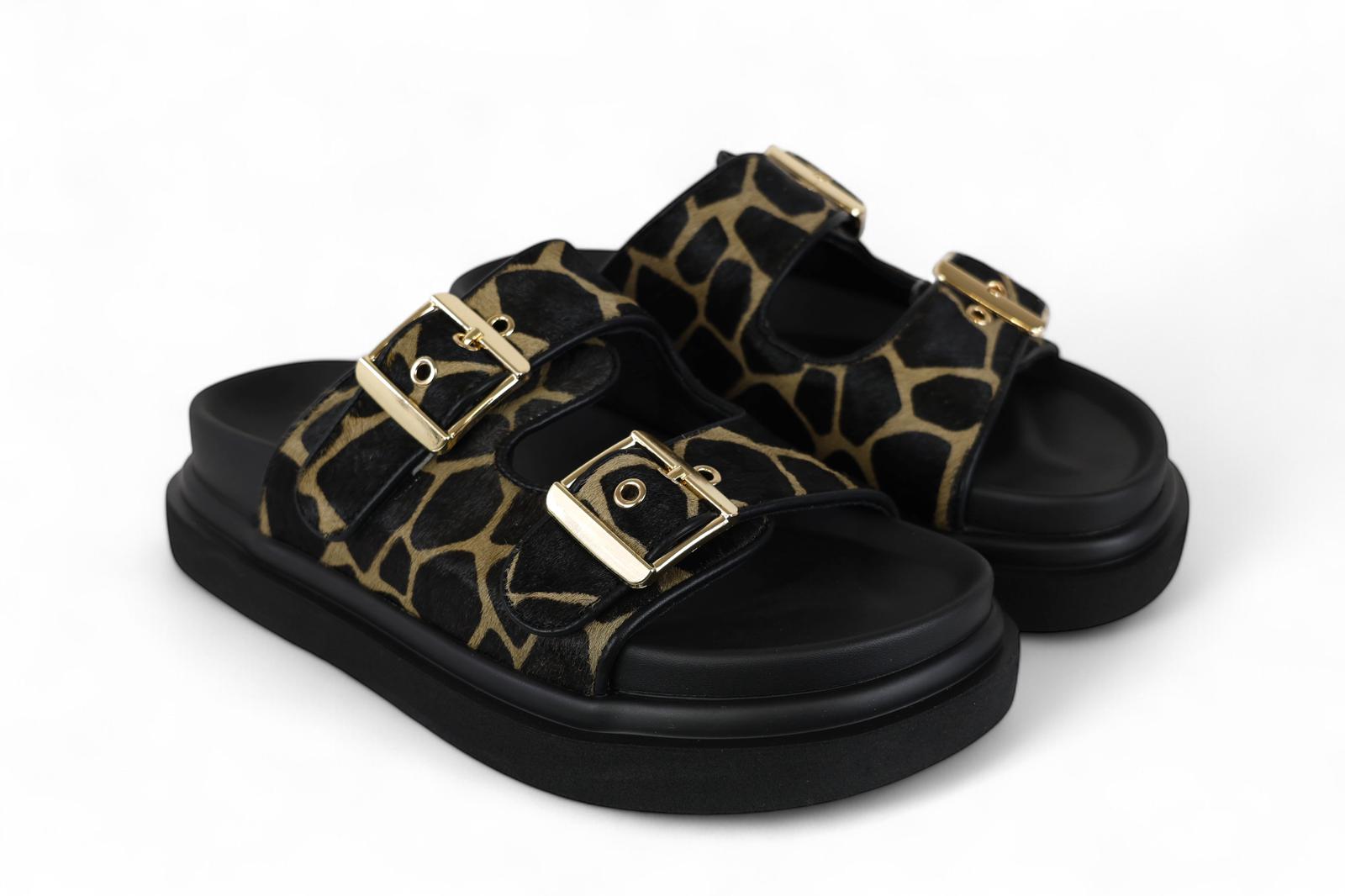 Exé ciabatta donna in ecopelle con fascia in cavallino giraffata