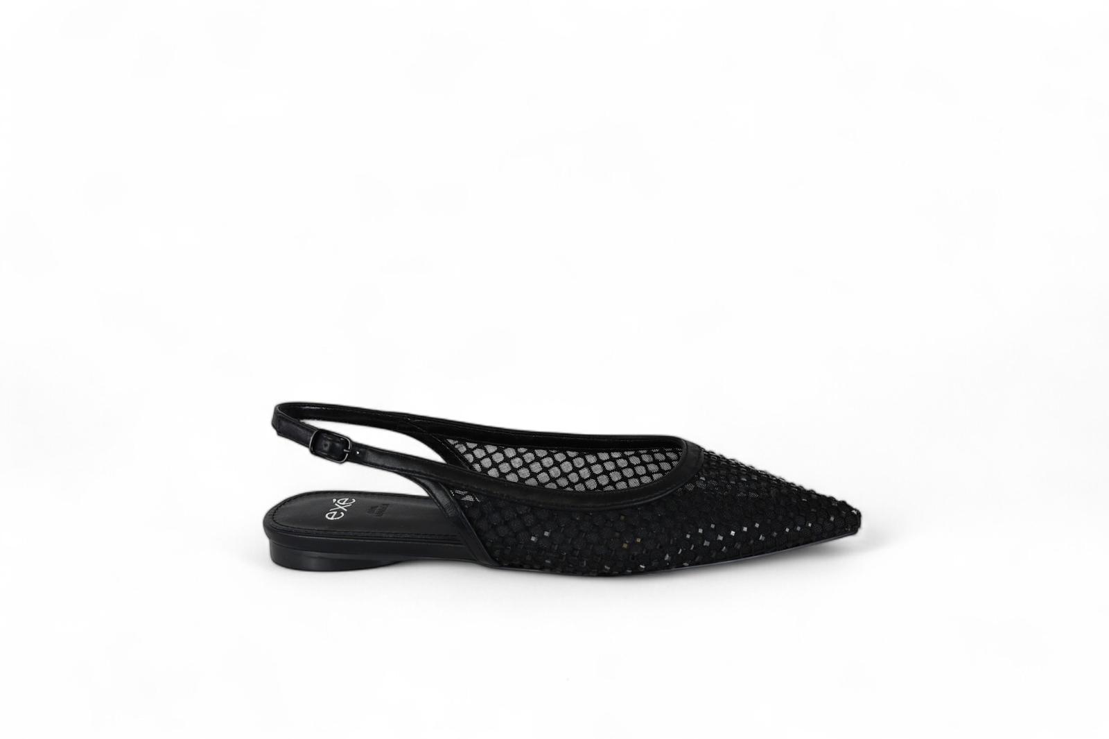 Exé slingback donna in tessuto rete nero e micro strass