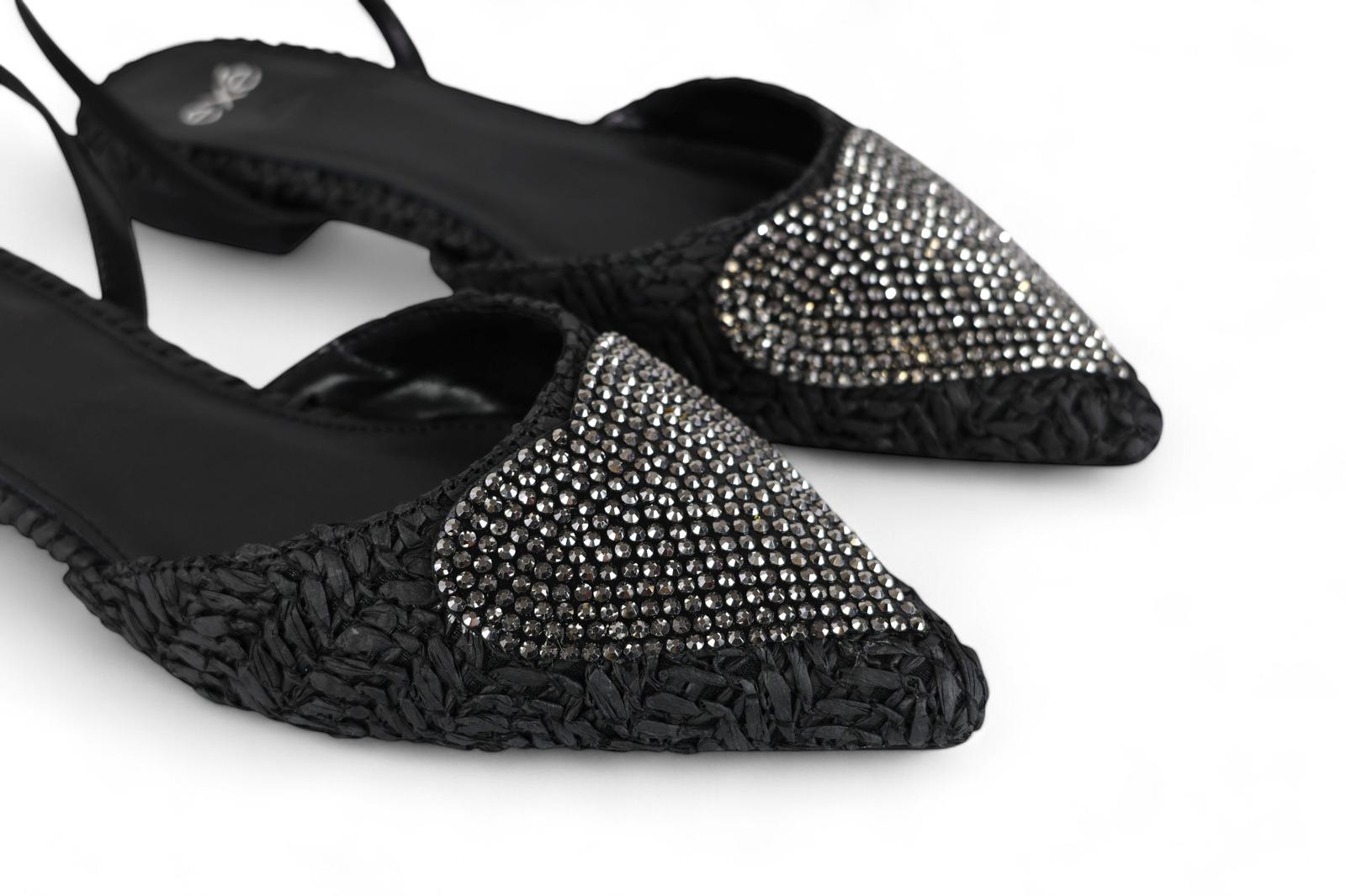 Exé slingback donna alla schiava in rafia nera con dettaglio cuore strass