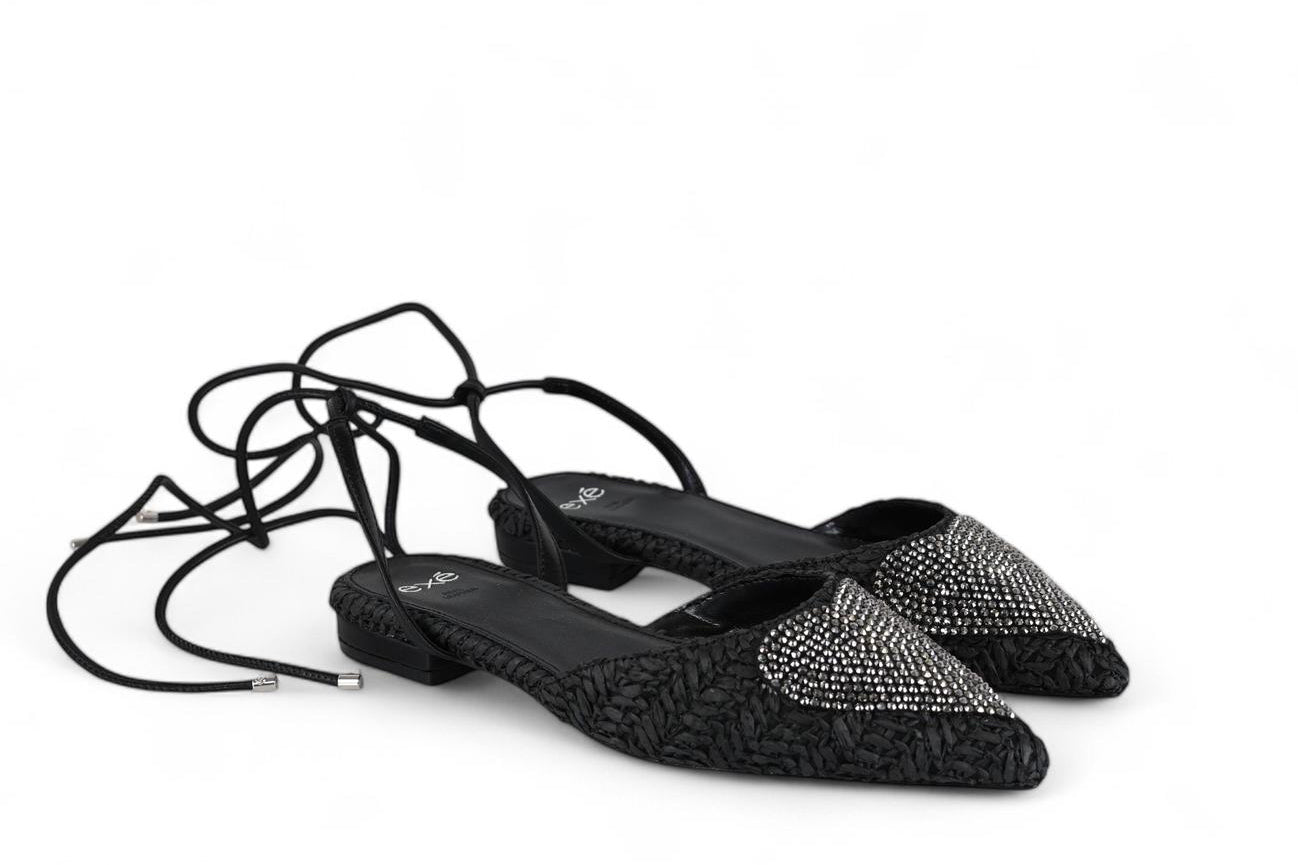 Exé slingback donna alla schiava in rafia nera con dettaglio cuore strass