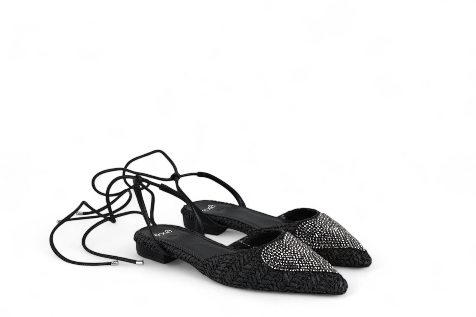 Exé slingback donna alla schiava in rafia nera con dettaglio cuore strass