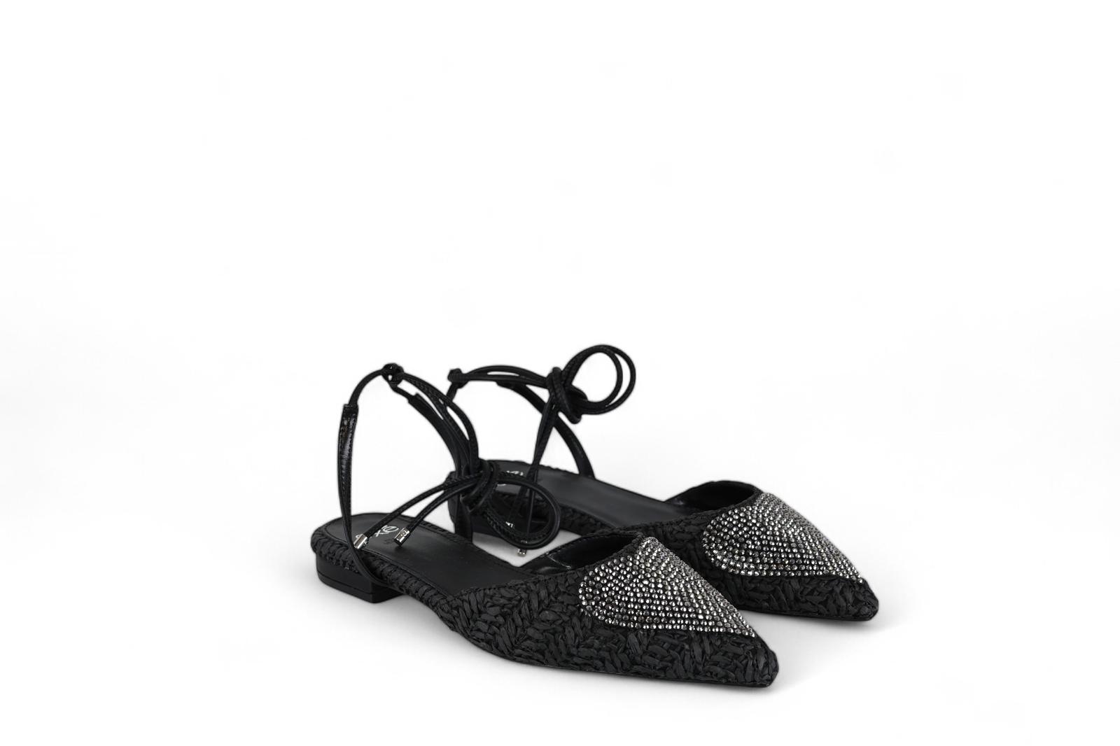 Exé slingback donna alla schiava in rafia nera con dettaglio cuore strass