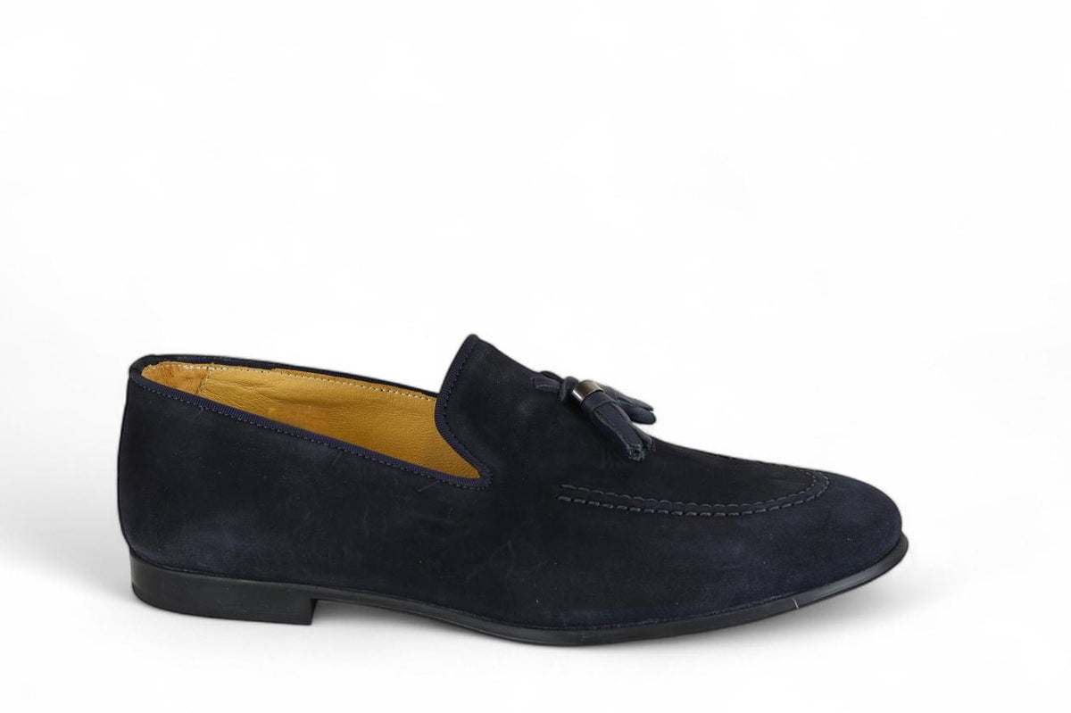 Exton mocassino uomo in suede blu con nappe
