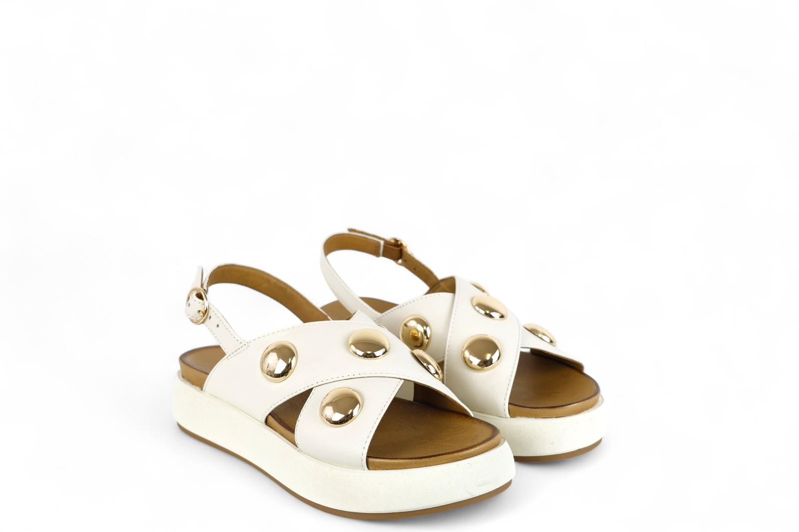 INUOVO sandalo donna in pelle crema con incrocio e dettagli oro