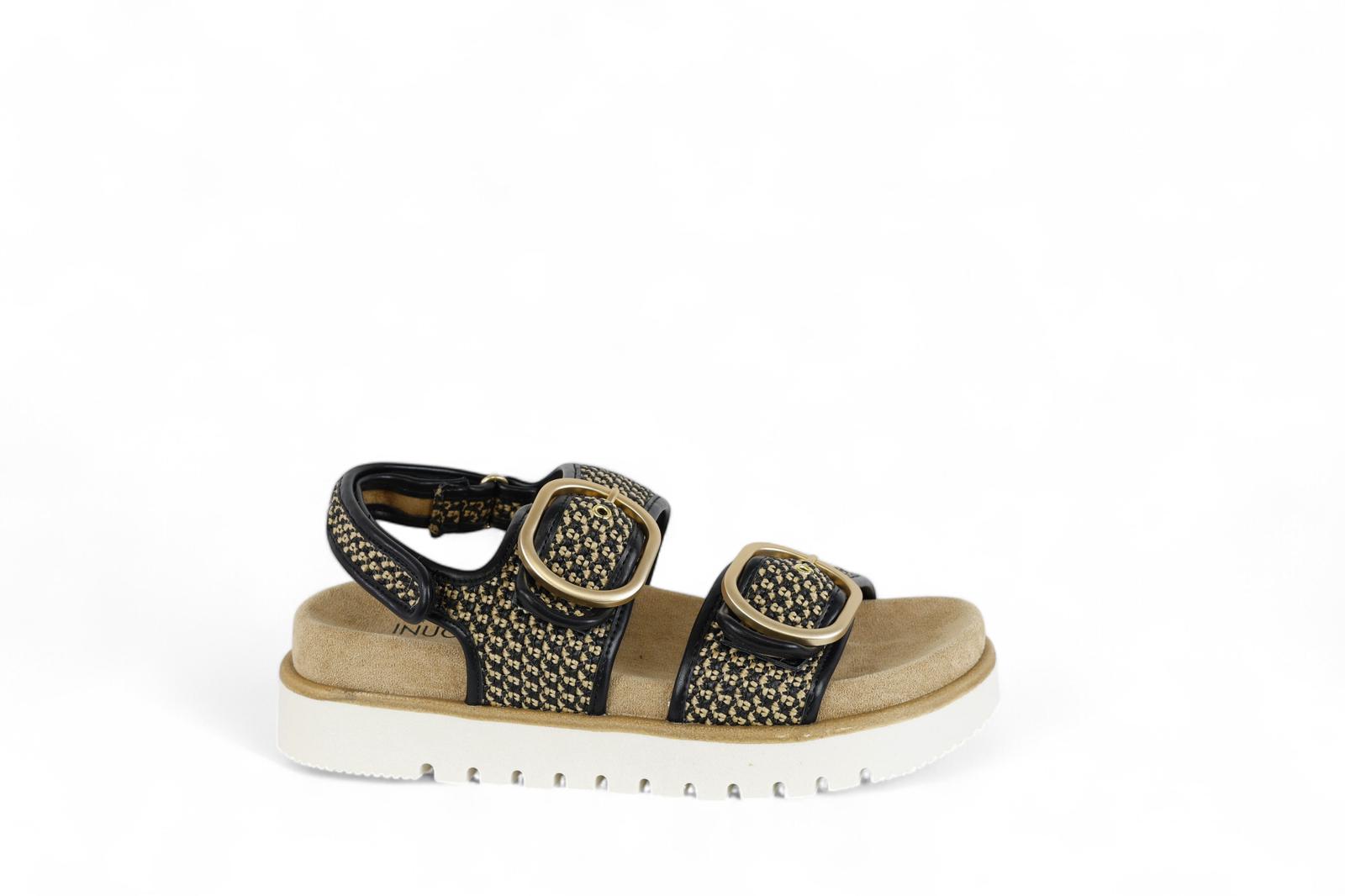 INUOVO sandalo donna con doppia fascia e fibbie in rafia bicolore