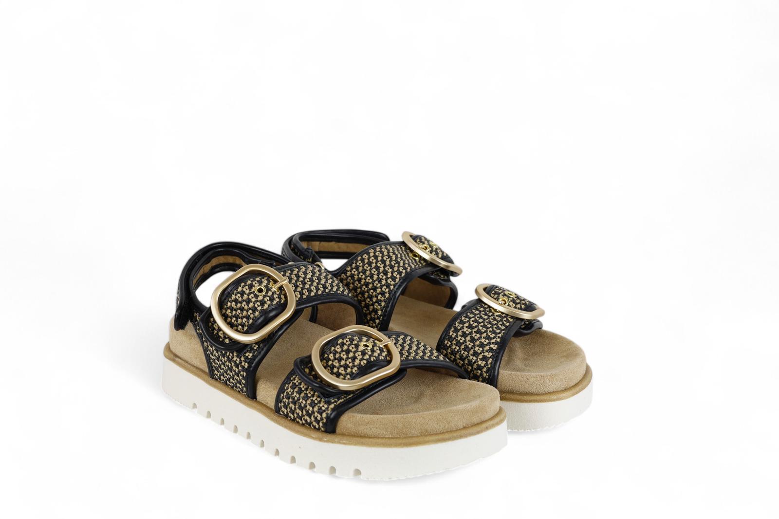INUOVO sandalo donna con doppia fascia e fibbie in rafia bicolore