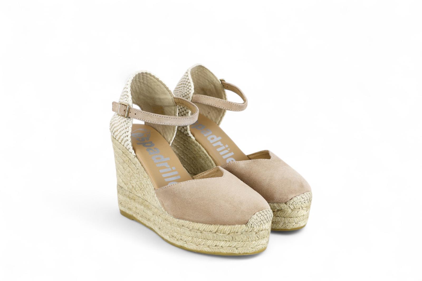 Espadrilles campesina con zeppa in suede beige