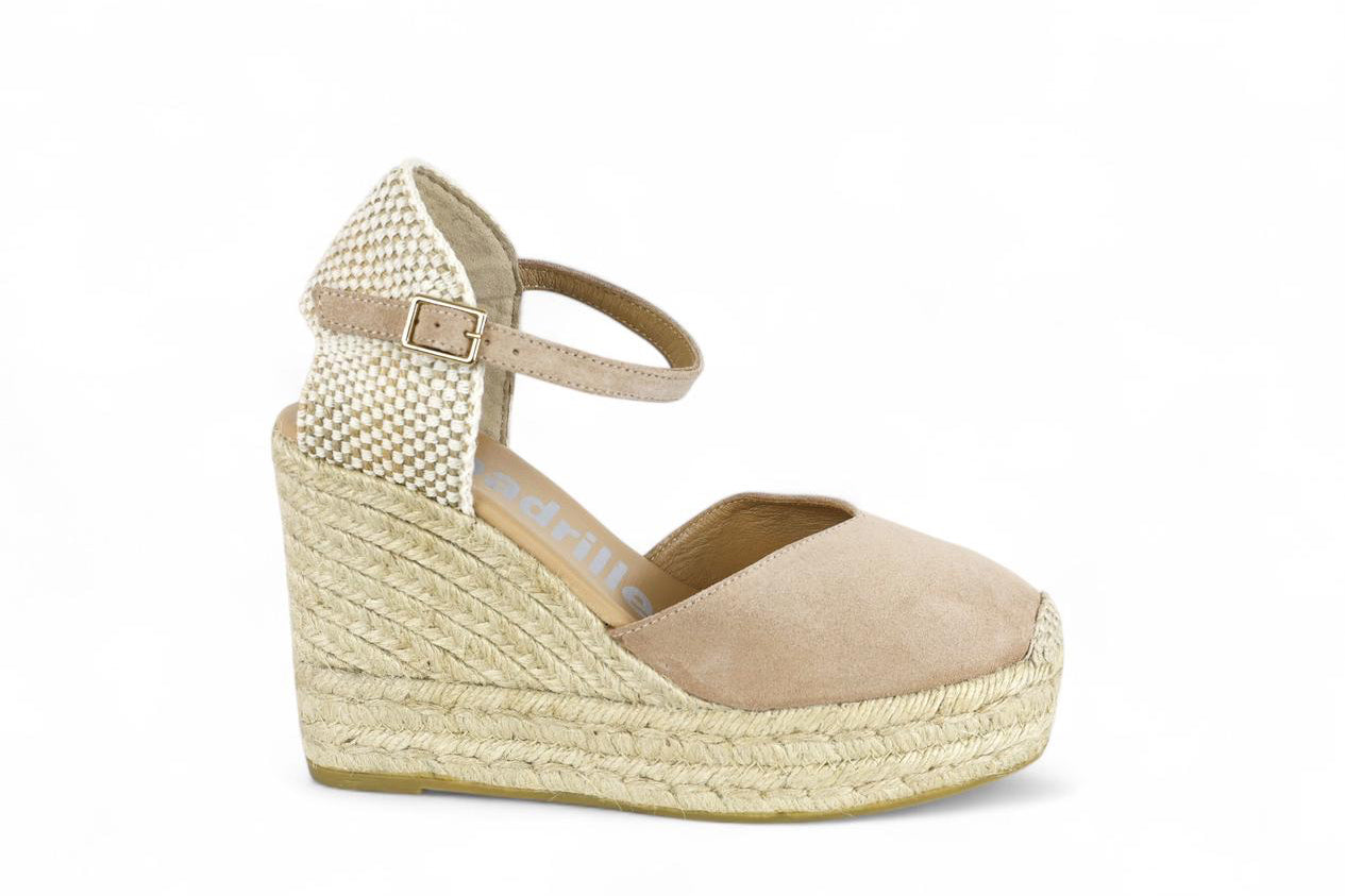 Espadrilles campesina con zeppa in suede beige