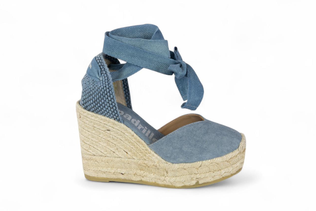 Espadrilles campesina con zeppa in canvas color denim