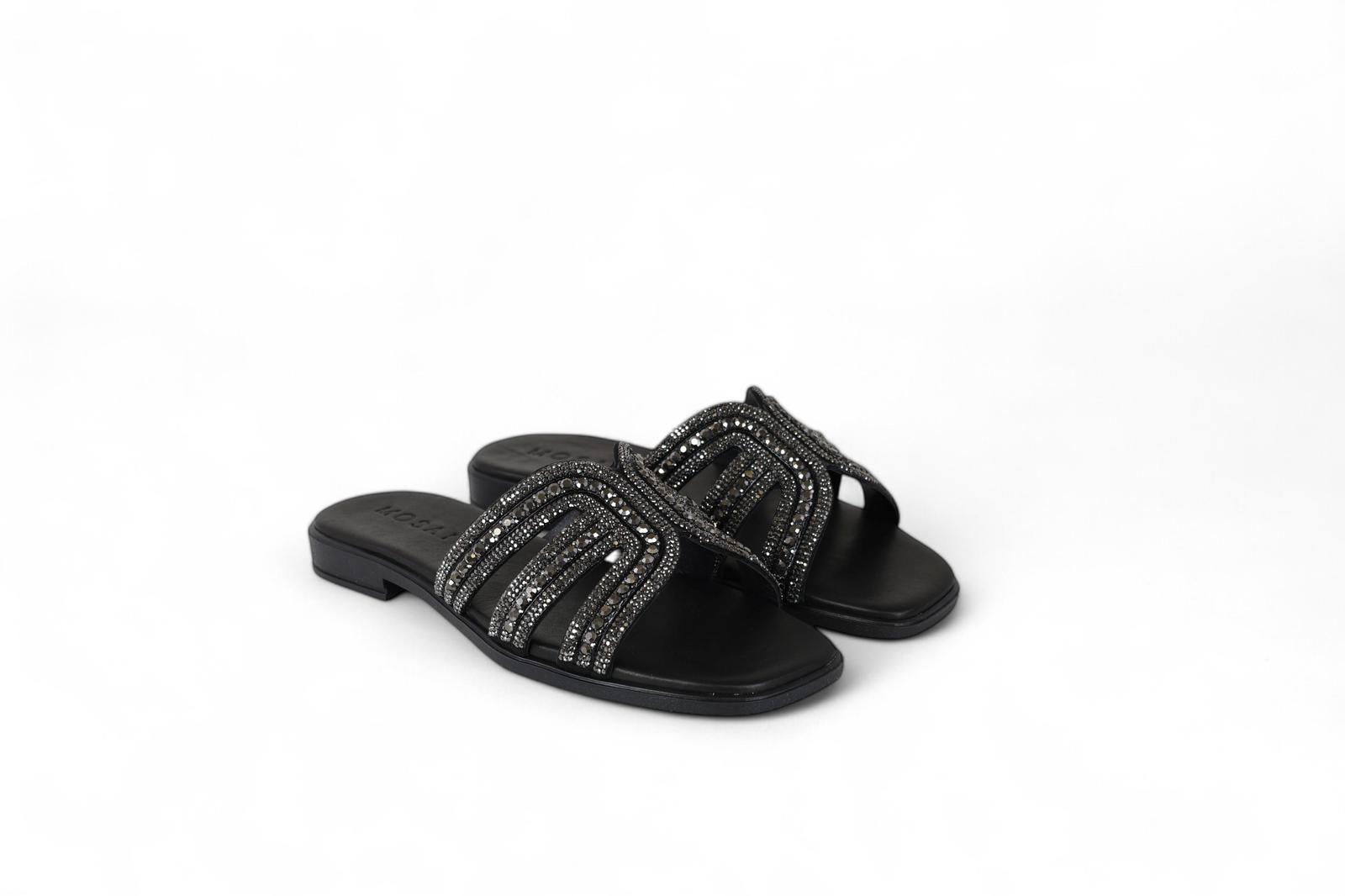 Mosaic slider donna in pelle nera e strass