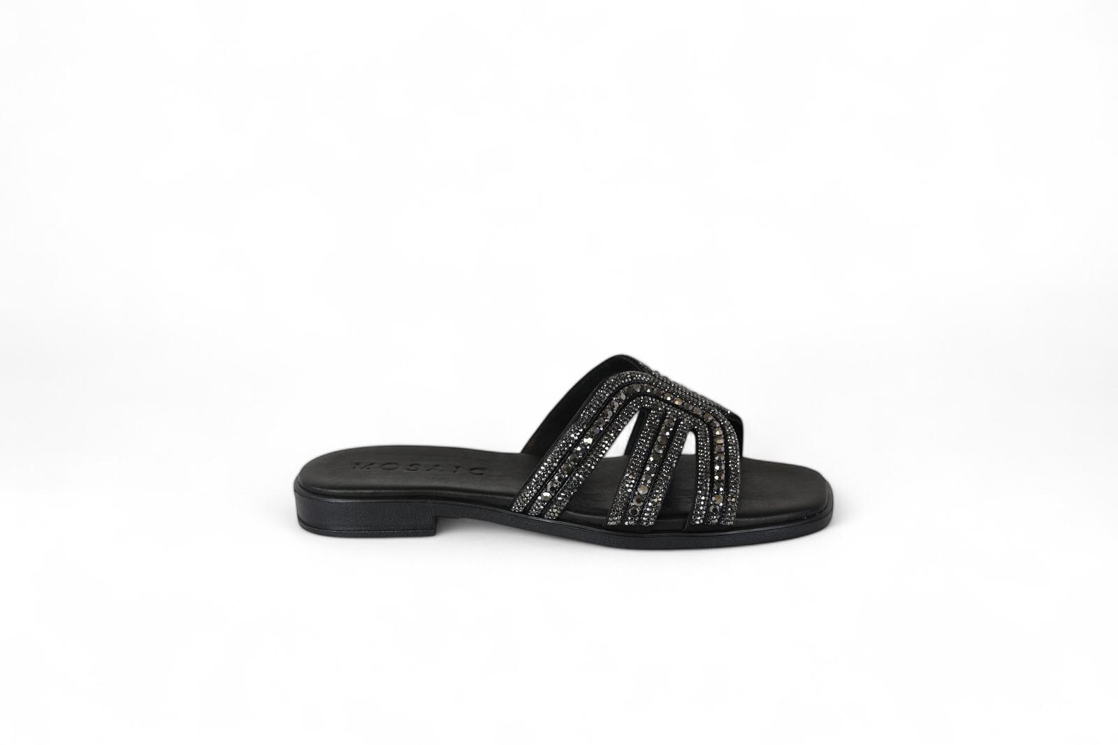 Mosaic slider donna in pelle nera e strass