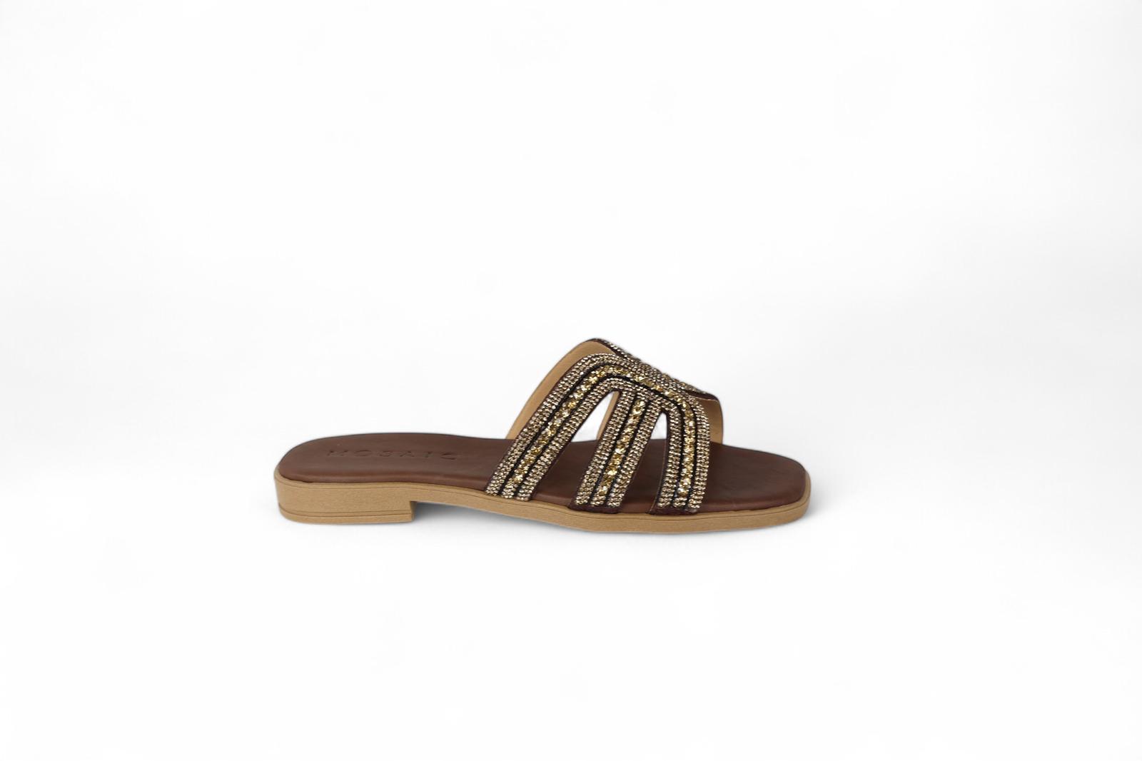 Mosaic slider donna in pelle marrone e strass
