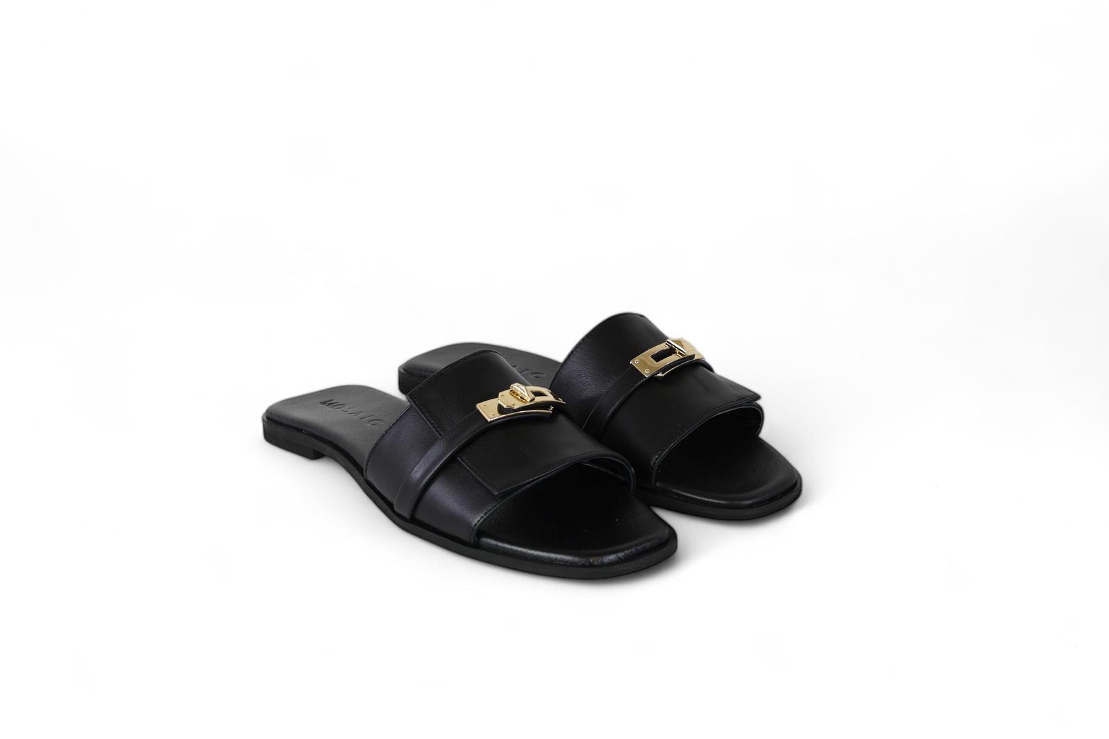 Mosaic ciabatta donna in pelle nera con fibbia Kelly