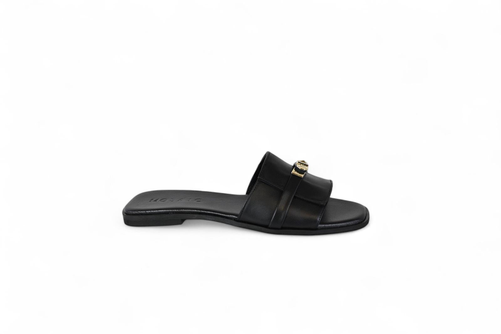Mosaic ciabatta donna in pelle nera con fibbia Kelly