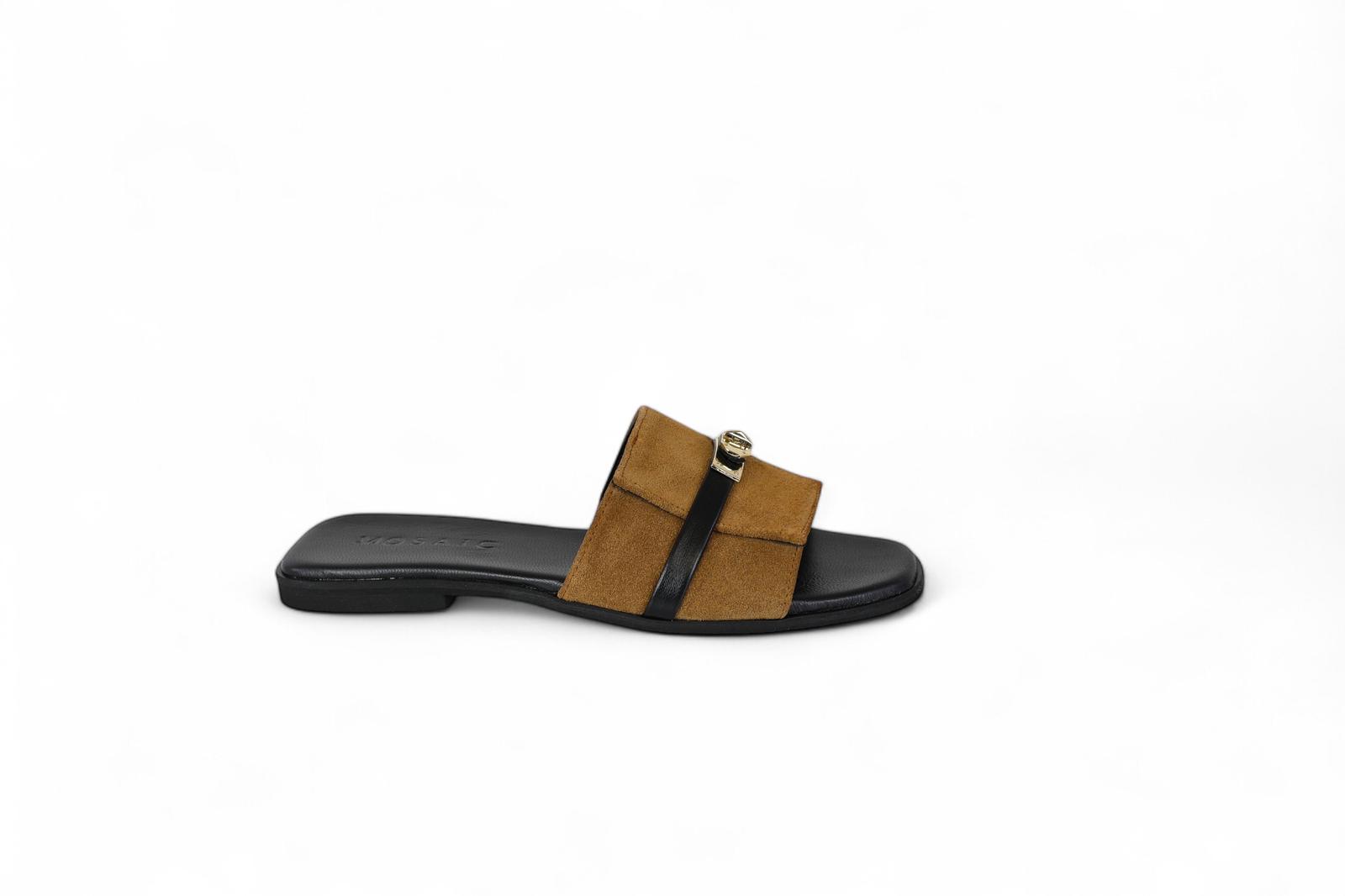 Mosaic ciabatta donna in suede cuoio con fibbia Kelly