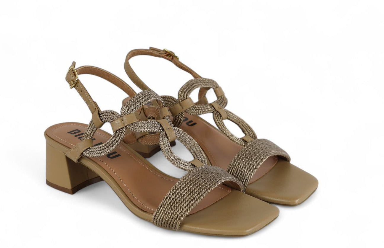 Bibi Lou sandalo donna con tacco in corda camel