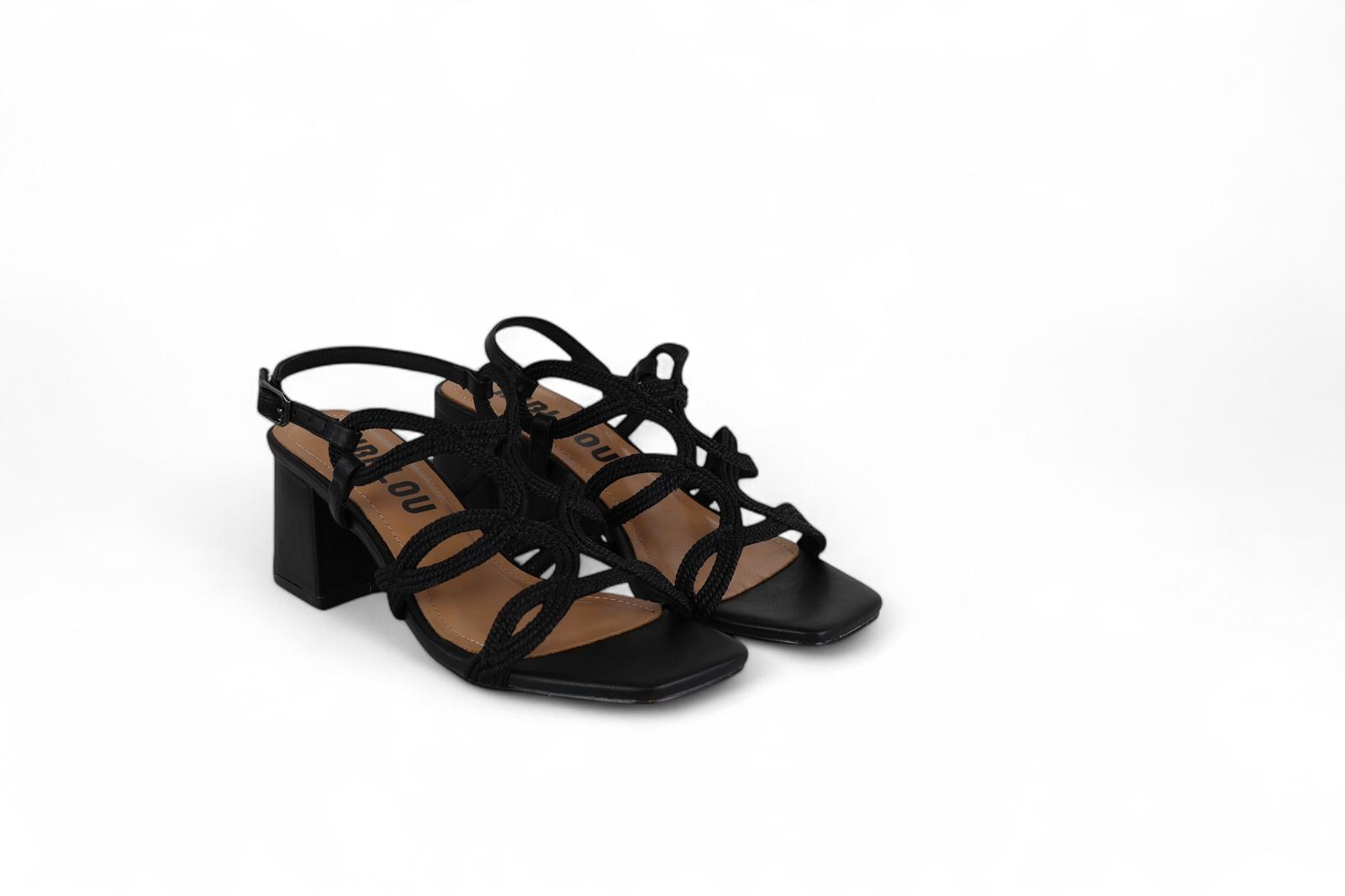 Bibi Lou sandalo donna con tacco in ecopelle e tessuto intrecciato nero