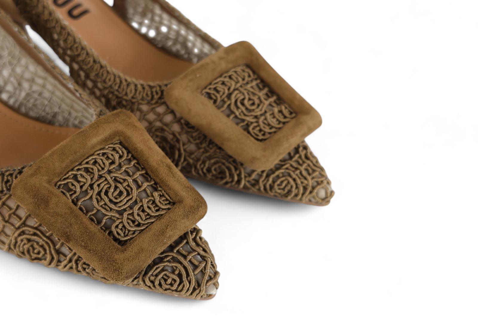 Bibi Lou slingback donna con tacco in macramè marrone
