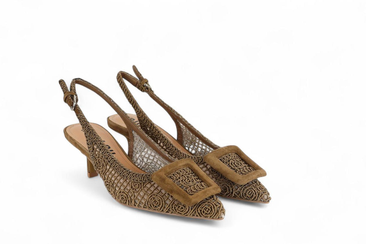 Bibi Lou slingback donna con tacco in macramè marrone