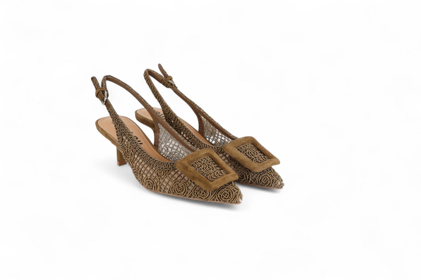 Bibi Lou slingback donna con tacco in macramè marrone