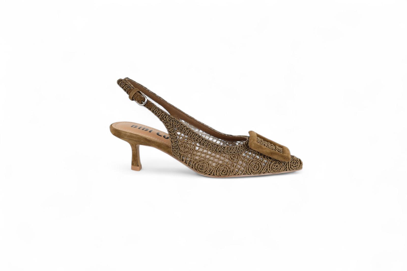 Bibi Lou slingback donna con tacco in macramè marrone