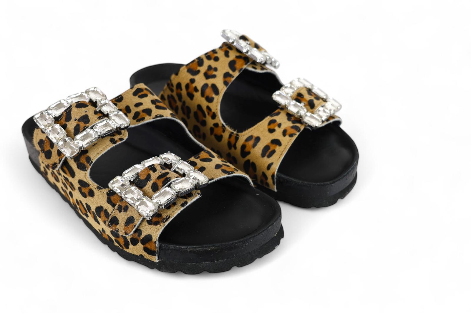Verderosmarino ciabatta donna cavallino animalier con fibbie strass